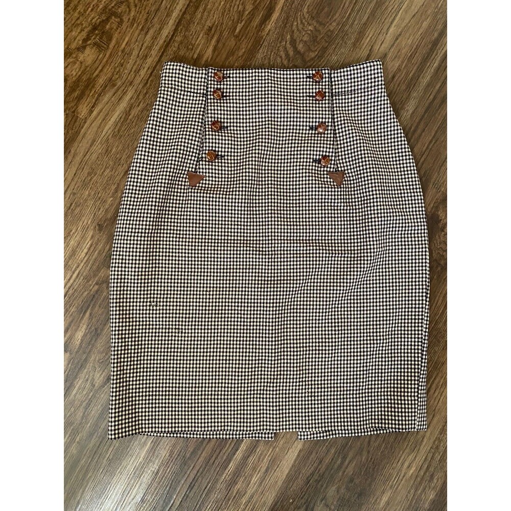 Vintage JEAN PAUL Junior GUALTIER Skirt PLAID Brown W/ Buttons - SIZE 44 -